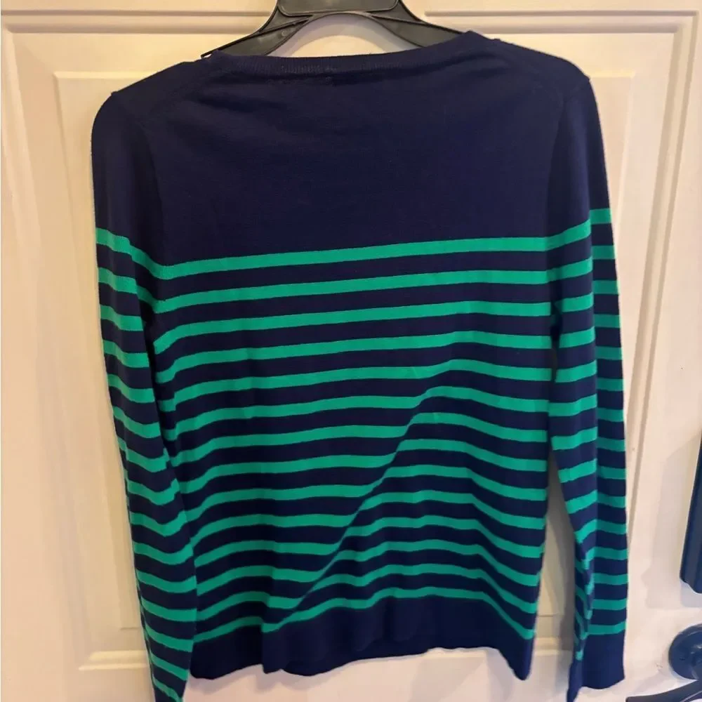 J. Crew Navy and Green Striped Long-Sleeve Tee